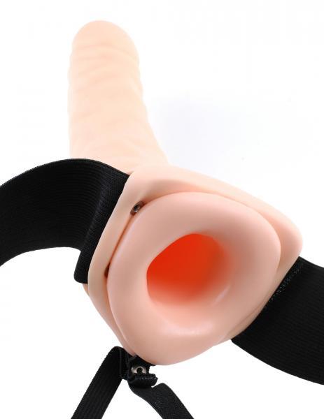 Vibrating Hollow Strap On 8 Inch - Beige