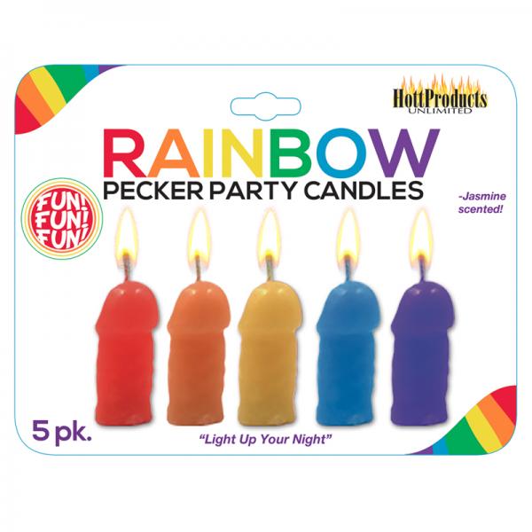 Rainbow Pecker Party Candles 5 Pack Assorted Colors