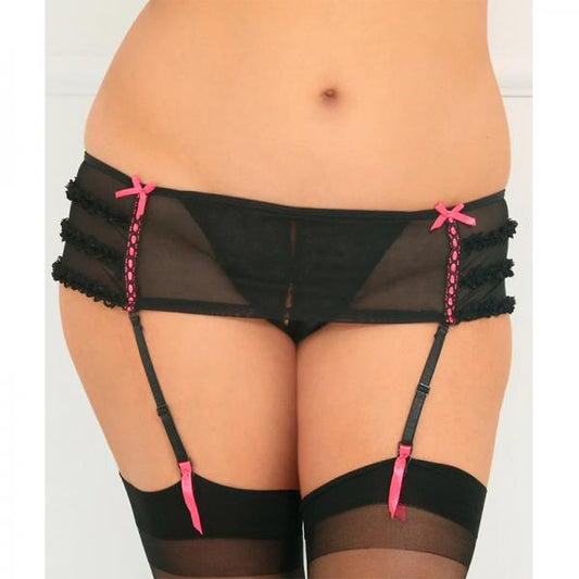 Crotchless Garter Thong Black 1x/2x