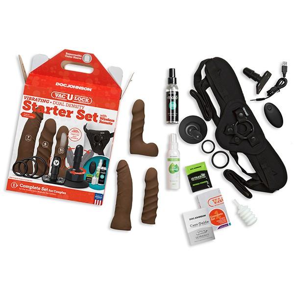 Vac-U-lock Vibrating Dual Density Starter Set with Wireless Remote - Brown