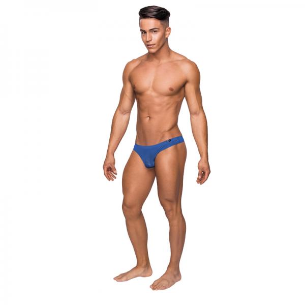 Male Power Seamless Sleek Thong Blue Sheer Pouch Sm