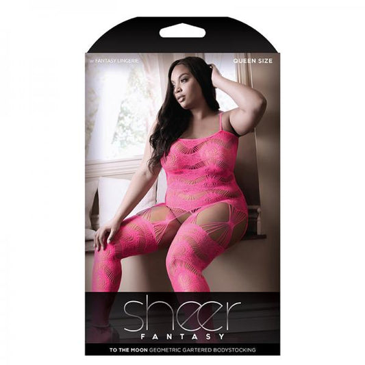 Sheer To The Moon Multi Garter Bodystocking Queen Neon Pink